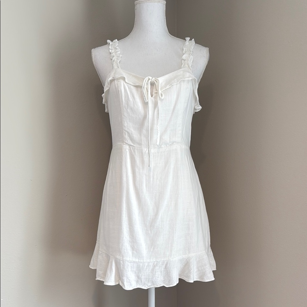 If By Sea | Anthropologie | Elegant White Ruffle Strap Linen Sun Dress | Medium